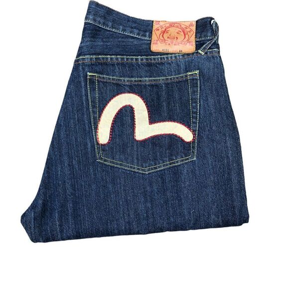 RARE Evisu Embroidered Jeans Size 40 BIG LOGO Blue - Picture 8 of 13